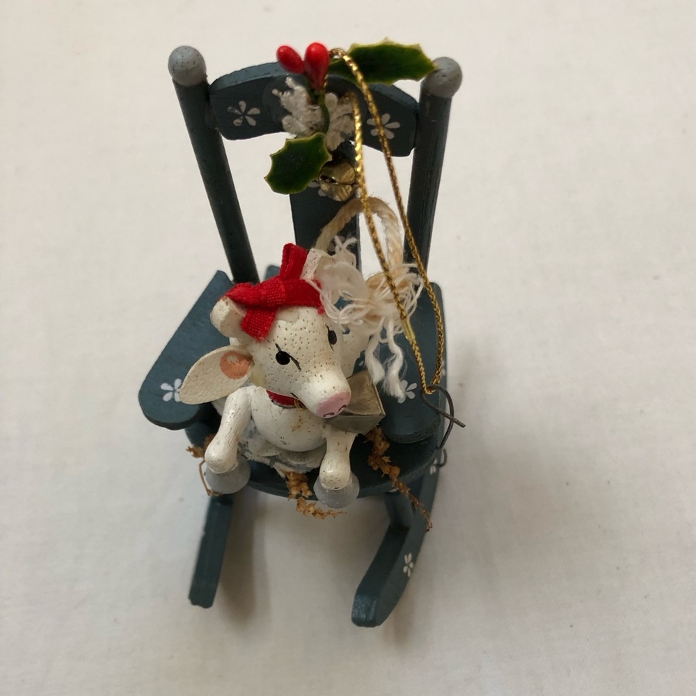 Lamb Rocking Chair Christmas Ornament Hanging Wooden Kurt Adler Vintage Small 4"